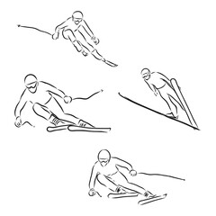 Sketch of skier, sport and active lifestyle. Skier hand drawn isolated on white background. Vector design illustration freestyle vector sketch illustration
