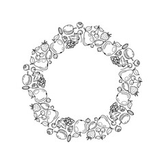 Card template with cute hand drawn fruits. Vector collection