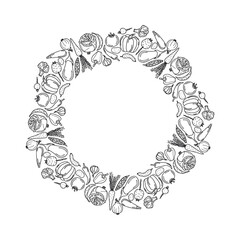 Card template with cute hand drawn vegetables. Vector collection