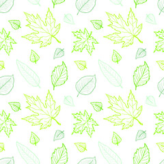 Seamless pattern with cute hand drawn leaves. Nature collection. Vector illustration
