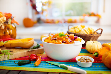 Pumpkin, onion and carrot for autumn soup.