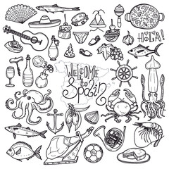 Cute hand drawn set of  Spain related icons. Welcome to Spain collection