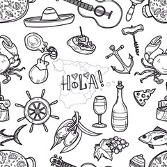 Seamless pattern with cute hand drawn Spain related icons. Vector collection © Nataliia Machula