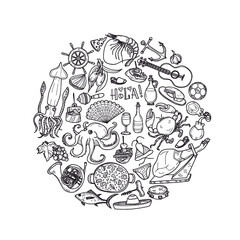 Cute hand drawn card template with  Spain related icons. Welcome to Spain collection © Nataliia Machula