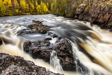 View of Kiutakongas Rapids at autumn, Oulanka National Park, Kuusamo, Finland.