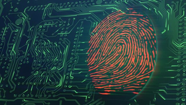 Biometric fingerprint-based identification. Method for uniquely recognizing humans based upon fingerprint traits. The authentication failed and the fingerprint goes red. 3d Render.
