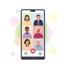 vector flat illustration vidiocall on smartphone
