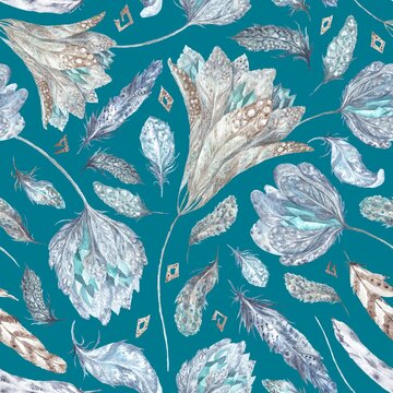 Boho Chic Watercolor Pattern on turquoise background