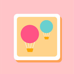 vector illustration of hot air ballon isolated on pink background. cute image for kids, sticker, clip art, holiday, travelling. flat design template illustration. girly and trendy background. 