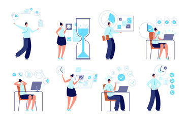 Successful time management. Entrepreneur organizing activity, manager planning work. Tasks or schedule, productive office vector illustration. Business entrepreneur, management professional