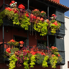 Fototapeta na wymiar Typical balconies in Santa Cruz, La Palma, Canaries