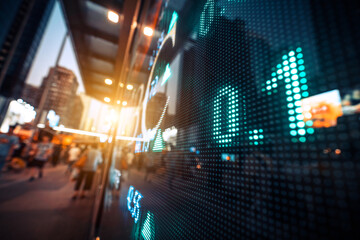 Financial stock exchange market display screen board on the street, selective focus