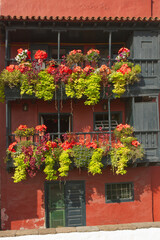 Fototapeta na wymiar Typical balconies in Santa Cruz, La Palma, Canaries
