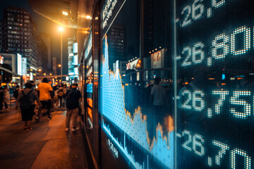 Financial stock exchange market display screen board on the street, selective focus