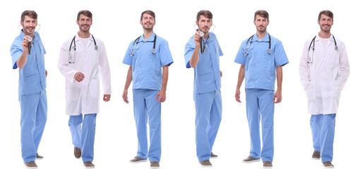 panoramic collage group of medical doctors . isolated on white