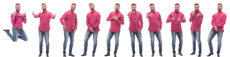 collage of photos of a handsome man in a red shirt