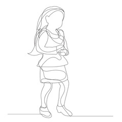 vector, isolated, one line drawing child girl, sketch