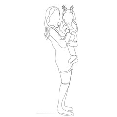 one line drawing mom and daughter, sketch