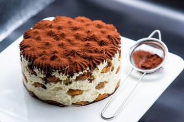 Delicious tiramisu cake with coffee
