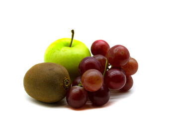 A bunch of kiwi grapes and a green Apple