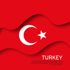 Abstract waving turkey flag. Paper cut style. Creative background for the design of patriotic holiday cards. Graphic abstract background for poster. Vector illustration - turkish flag. Banner