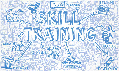 Vector Illustration of Blue Icons with Skill Training Concept