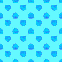 Seashell seamless pattern on the cyan background