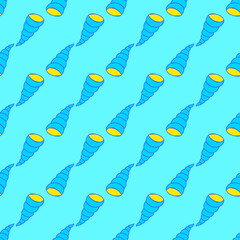 Naklejka premium Seashell seamless pattern on the cyan background