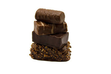 Tower of chocolates with nuts bird's milk and nougat