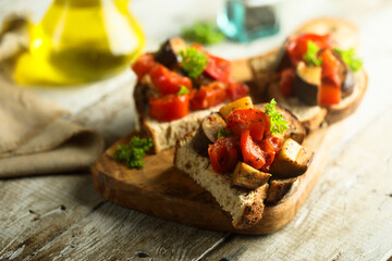 Healthy bruschetta with roasted vegetables