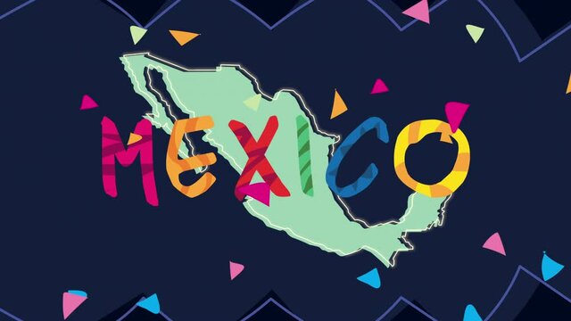 mexico celebration animation with lettering and map