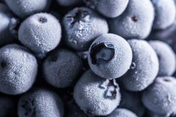 The texture of frozen blueberries. Top view
