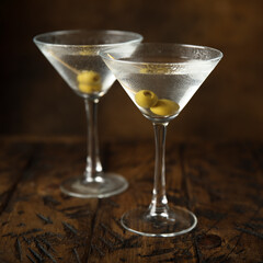 Classic martini cocktail with olives