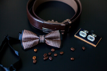 men's wedding accessories belt cufflinks bow tie