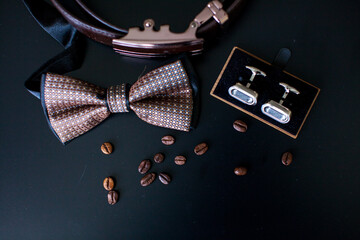men's wedding accessories belt cufflinks bow tie