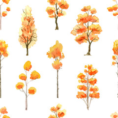 Autumn Tree water color painting pattern. 