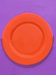 Empty red plate on purple background