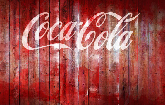 old Coca Cola logo on a wooden fence illustration
