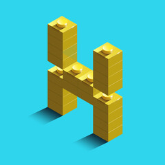 3d isometric letter X of the alphabet from bricks. 3d isometric plastic letter from the blocks