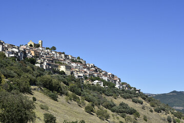 Fototapeta na wymiar Panoramic view of Grumento Nova, an old town in the mountains of the Basilicata region, Italy. 