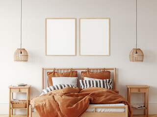 Frame & poster mockup in Boho style interior. 3d rendering, 3d illustration  © Yuri-U