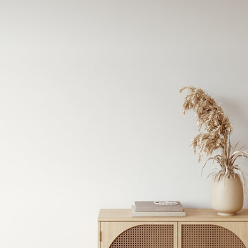 Boho interior style. Wall mockup. Wall art. 3d rendering, 3d illustration	
