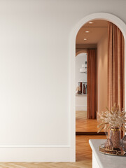 Boho interior style. Wall mockup. Wall art. 3d rendering, 3d illustration   © Yuri-U