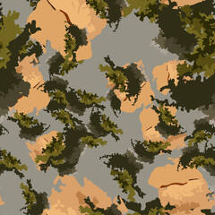Urban camouflage of various shades of beige, brown, green and grey colors