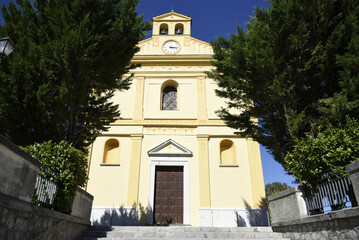 Fototapeta na wymiar The facade of a church of Grumento Nova, an old town in the mountains of the Basilicata region, Italy.