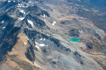 Argentina, Terra de Fuego, view on the Anden Mountains on arrival by plane in Ushuaia