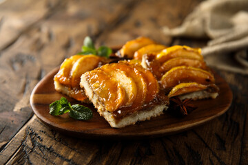 Homemade apple pie with apricot jam