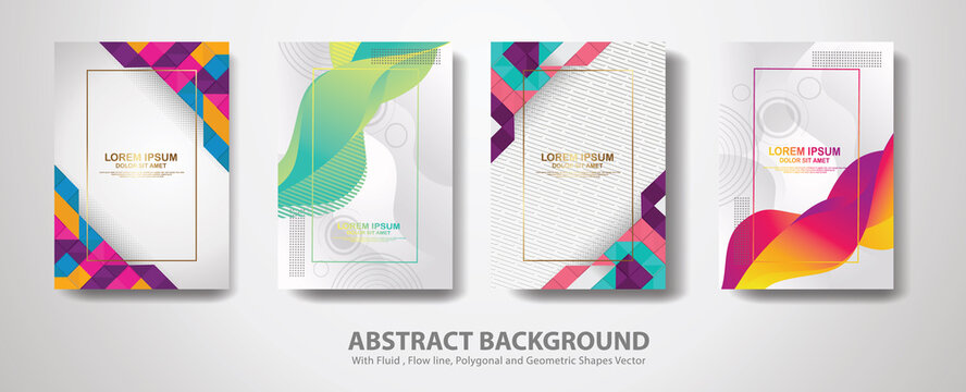 Set of cover design template with abstract fluid shapes and modern diagonal texture ornament Backgrounds