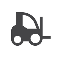 Forklift truck black vector icon. Fork lift, lift truck loader glyph symbol.