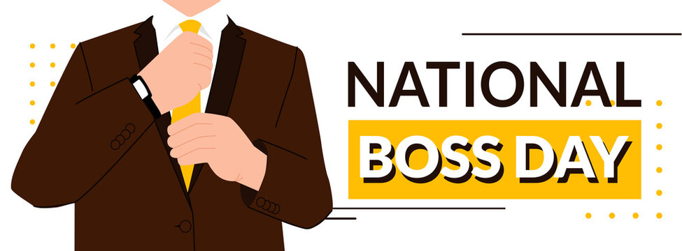 National boss day - October 16th - horizontal banner template with the chief knotting his or her tie. Thanking bosses for being kind and fair. Corporate culture and business relationship.